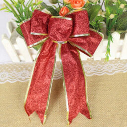 Living And Home Red 10-Piece Bow Ribbon Christmas Tree Decorations 25Cm L X 20Cm W - thumbnail 3