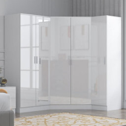 Reflect 3Pc Wardrobe Bundle - 2 Door Corner + 2 Door Mirror + 1 Door Plain - White Gloss & Matt White - H: 180Cm X W: 217Cm