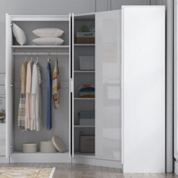Reflect 3Pc Wardrobe Bundle - 2 Door Corner + 2 Door Mirror + 1 Door Plain - White Gloss & Matt White - H: 180Cm X W: 179Cm - thumbnail 4