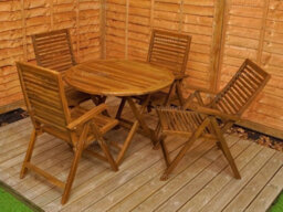 Outdoor Teak 5 Piece Dining Set With 4 Reclining Chairs And Round Table - Easy, Quick Assembly - thumbnail 2