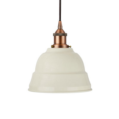 Clay White Lincoln Painted Dome Pendant Light With Matt Antique Copper Lamp Holder And Black Round Cable - Se Home - image 1