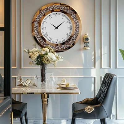 Artloge 60Cm Round Mirror Clock Sparkle Crush Diamond Mirrored Wall Clock Living Room Decor - image 1