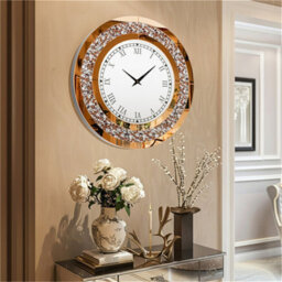 Artloge 60Cm Round Mirror Clock Sparkle Crush Diamond Mirrored Wall Clock Living Room Decor - thumbnail 7