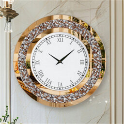 Artloge 60Cm Round Mirror Clock Sparkle Crush Diamond Mirrored Wall Clock Living Room Decor - thumbnail 6
