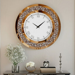 Artloge 60Cm Round Mirror Clock Sparkle Crush Diamond Mirrored Wall Clock Living Room Decor - thumbnail 5