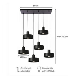 Luminosa Lighting Luminosa Velyo Cluster Pendant Ceiling Light Black 6X E27 - thumbnail 5
