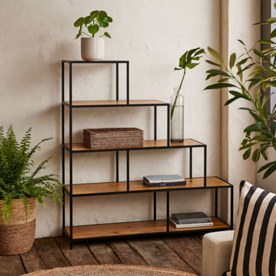 Wyld Haus El Paso 4-Shelf Step Design Bookcase - Black Steel Frame & Wild Oak-Effect Shelves - image 1