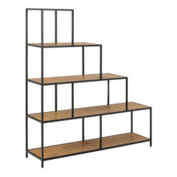 Wyld Haus El Paso 4-Shelf Step Design Bookcase - Black Steel Frame & Wild Oak-Effect Shelves - thumbnail 2