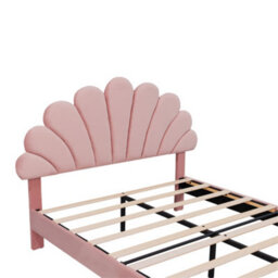 Modernluxe 4Ft6 Double Upholstered Velvet Bed Frame, With Adjustable Headboard, With Solid Wood Slat, No Box Spring Needed, Pink - thumbnail 9