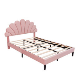 Modernluxe 4Ft6 Double Upholstered Velvet Bed Frame, With Adjustable Headboard, With Solid Wood Slat, No Box Spring Needed, Pink - thumbnail 7