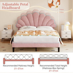 Modernluxe 4Ft6 Double Upholstered Velvet Bed Frame, With Adjustable Headboard, With Solid Wood Slat, No Box Spring Needed, Pink - thumbnail 5