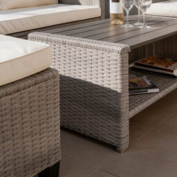 Home Source Trapani Rattan 4 Piece Taupe Outdoor Garden Furniture Chair Sofa Table Set - thumbnail 3