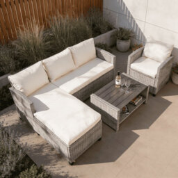 Home Source Trapani Rattan 4 Piece Taupe Outdoor Garden Furniture Chair Sofa Table Set - thumbnail 2