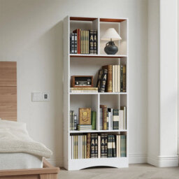 4 Tier Wooden Bookcase Cupboard With Doors Storage Shelving Display Cabinet Unit - thumbnail 1