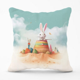 Warren Reed Designer White Rabbit On A Beach Holiday Outdoor Cushion 45Cm X 45Cm - thumbnail 1