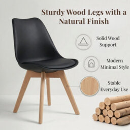 Evre Black Dining Chairs With Wooden Legs Pu Seat Mid Century Chairs Set Of 2 - thumbnail 3