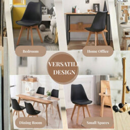 Evre Black Dining Chairs With Wooden Legs Pu Seat Mid Century Chairs Set Of 2 - thumbnail 6
