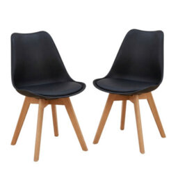 Evre Black Dining Chairs With Wooden Legs Pu Seat Mid Century Chairs Set Of 2