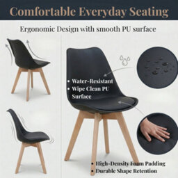 Evre Black Dining Chairs With Wooden Legs Pu Seat Mid Century Chairs Set Of 2 - thumbnail 5