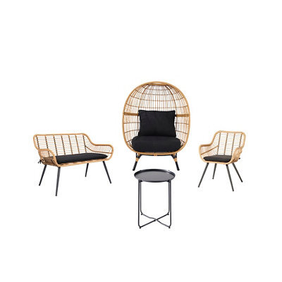 GoodHome Apolima Ebony Rattan Effect 4 Seater Coffee Set