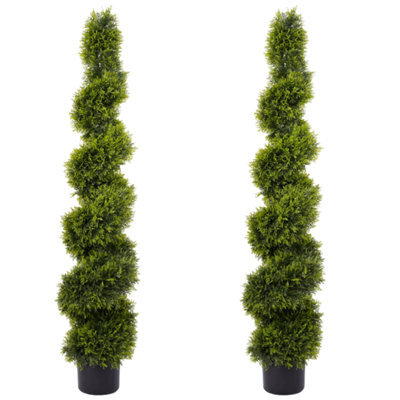 Pair Of Best Artificial 5Ft - 150Cm Green Cedar Spiral Twist Topiary Trees - Suitable For Outdoor Use - image 1