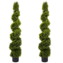 Pair Of Best Artificial 5Ft - 150Cm Green Cedar Spiral Twist Topiary Trees - Suitable For Outdoor Use - thumbnail 1