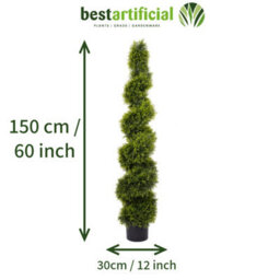 Pair Of Best Artificial 5Ft - 150Cm Green Cedar Spiral Twist Topiary Trees - Suitable For Outdoor Use - thumbnail 3
