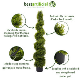 Pair Of Best Artificial 5Ft - 150Cm Green Cedar Spiral Twist Topiary Trees - Suitable For Outdoor Use - thumbnail 2