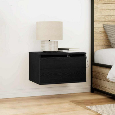 Berkfield Bedside Cabinet With Led Wall-Mounted Black Oak 50X36X30 Cm - image 1