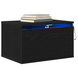 Berkfield Bedside Cabinet With Led Wall-Mounted Black Oak 50X36X30 Cm - thumbnail 3