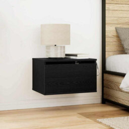 Berkfield Bedside Cabinet With Led Wall-Mounted Black Oak 50X36X30 Cm - thumbnail 1