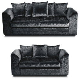 Furnishings For Less UK Crystal Crushed Velvet Fabric Fabric Sofaset 3 And 2 Seater Sofa  Black - Scatter Back - thumbnail 1