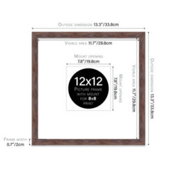 "12X12"" Walnut Picture Frame - 12X12"" Square Frame With 8X8"" Mount For 12X12""/8X8"" Pictures Moderrn Style Thin Edge, 1 Pack" - thumbnail 2