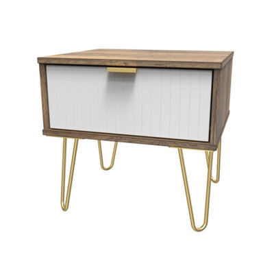 Linear Ready Assembled Matt White Dark Oak Effect 1 Drawer Small Side Table (H)410mm (W)450mm (D)395mm - image 1