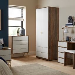 Linear Ready Assembled Matt White Dark Oak Effect 1 Drawer Small Side Table (H)410mm (W)450mm (D)395mm - thumbnail 3