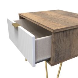 Linear Ready Assembled Matt White Dark Oak Effect 1 Drawer Small Side Table (H)410mm (W)450mm (D)395mm - thumbnail 6