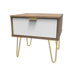 Linear Ready Assembled Matt White Dark Oak Effect 1 Drawer Small Side Table (H)410mm (W)450mm (D)395mm
