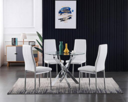 Furnizone UK Nexus 4-Seater 90Cm Round Clear Glass Dining Table And 4 Monza White Chairs Faux Leather Chairs - thumbnail 1