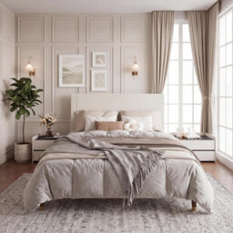 Double Platform Bed Frame With Velvet Upholstered Headboard, Wood Slats Support, Beige 135 X 199 Cm - thumbnail 2