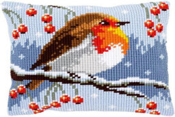 Groves Of Thames Cushion Red Robin - Cross Stitch Kit: Cushion: Red Robin In The Winter - Vervaco