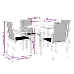 Berkfield 5 Piece Garden Dining Set Black Textilene And Steel - thumbnail 9