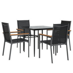 Berkfield 5 Piece Garden Dining Set Black Textilene And Steel - thumbnail 3