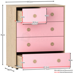 Lassic Junior Vida Neptune Pink & Oak 3 Piece Bedroom Furniture Set - Desk, Drawer Chest, Wardrobe - thumbnail 4