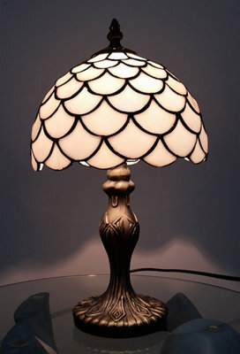 "K Living Lincoln 8"" Tiffany Antique Brass Lamp With White Glass Shade" - image 1