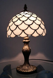 "K Living Lincoln 8"" Tiffany Antique Brass Lamp With White Glass Shade" - thumbnail 2