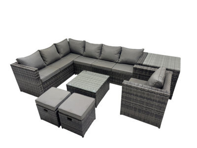 Fimous Rattan Garden Furniture Patio Furniture Sets With Chair Square Coffee Table Side Table 2 Small Footstools Dark Grey Mixed - image 1