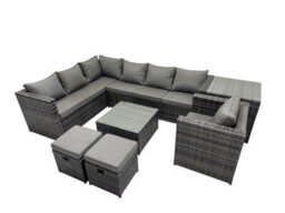 Fimous Rattan Garden Furniture Patio Furniture Sets With Chair Square Coffee Table Side Table 2 Small Footstools Dark Grey Mixed - thumbnail 1