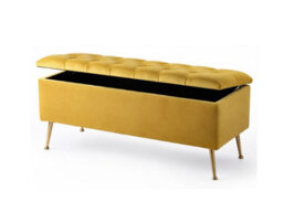 180Cm Amara Chesterfield Ottoman Storage Bench - Plush Velvet Shoes Bench - Mustard Gold Upholstery Footstool Storage With Legs - thumbnail 2
