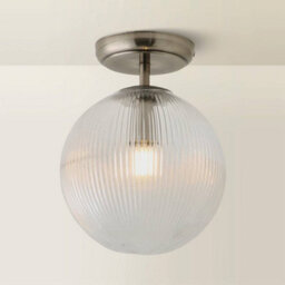 Valuelights Kempton Brushed Chrome Flush Ceiling Light With Ribbed Globe Shade - thumbnail 6