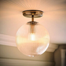 Valuelights Kempton Brushed Chrome Flush Ceiling Light With Ribbed Globe Shade - thumbnail 5
